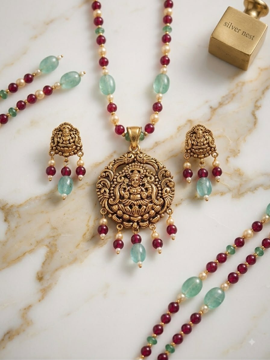 Silver gold plated pendant set