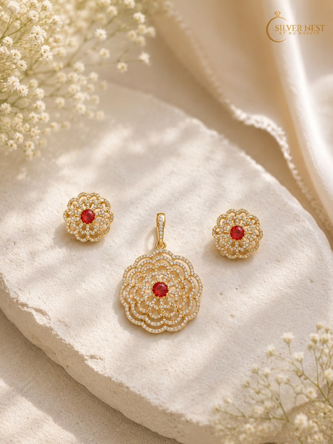Silver gold plated pendant set