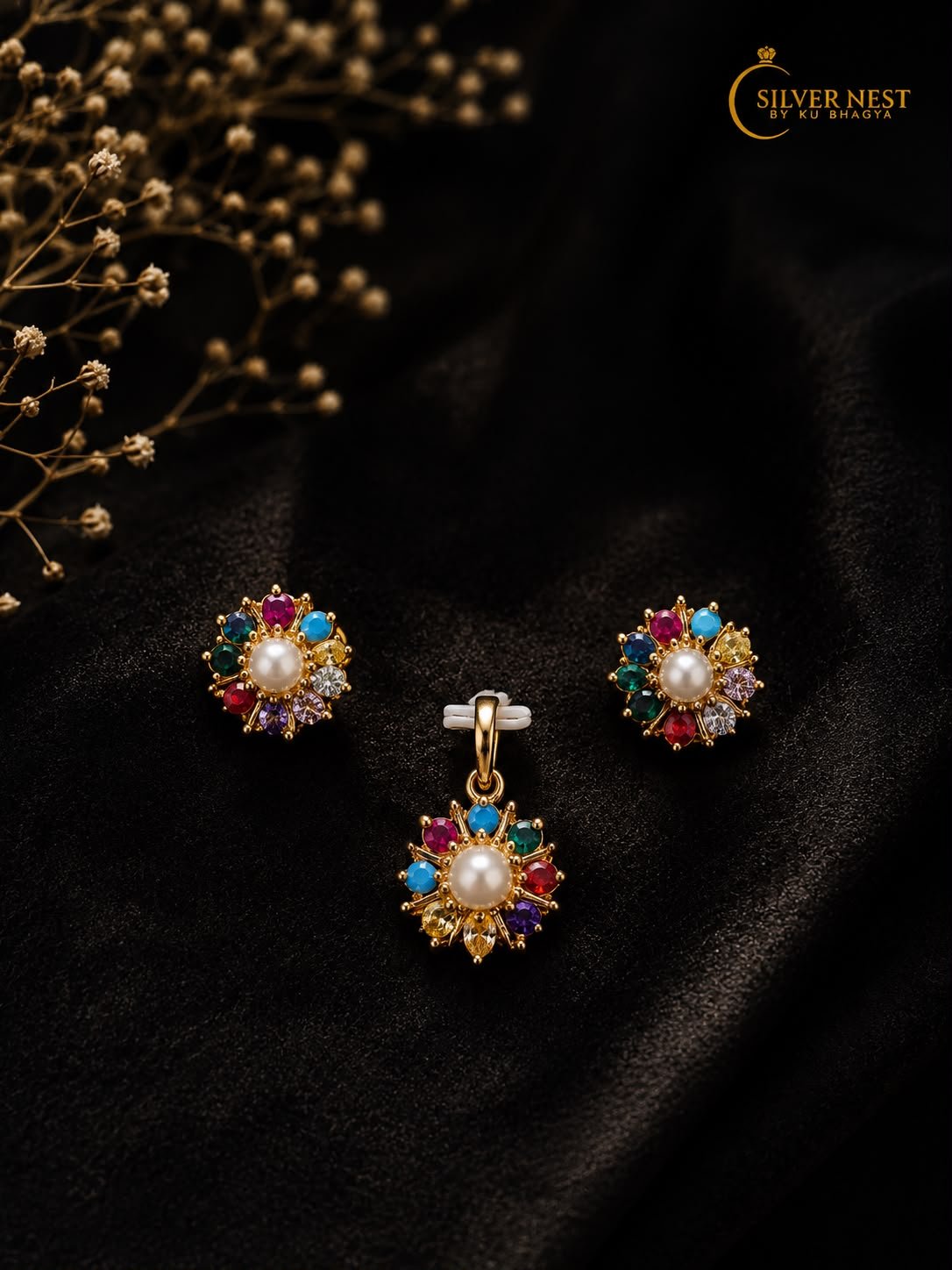 Silver gold plated pendant set