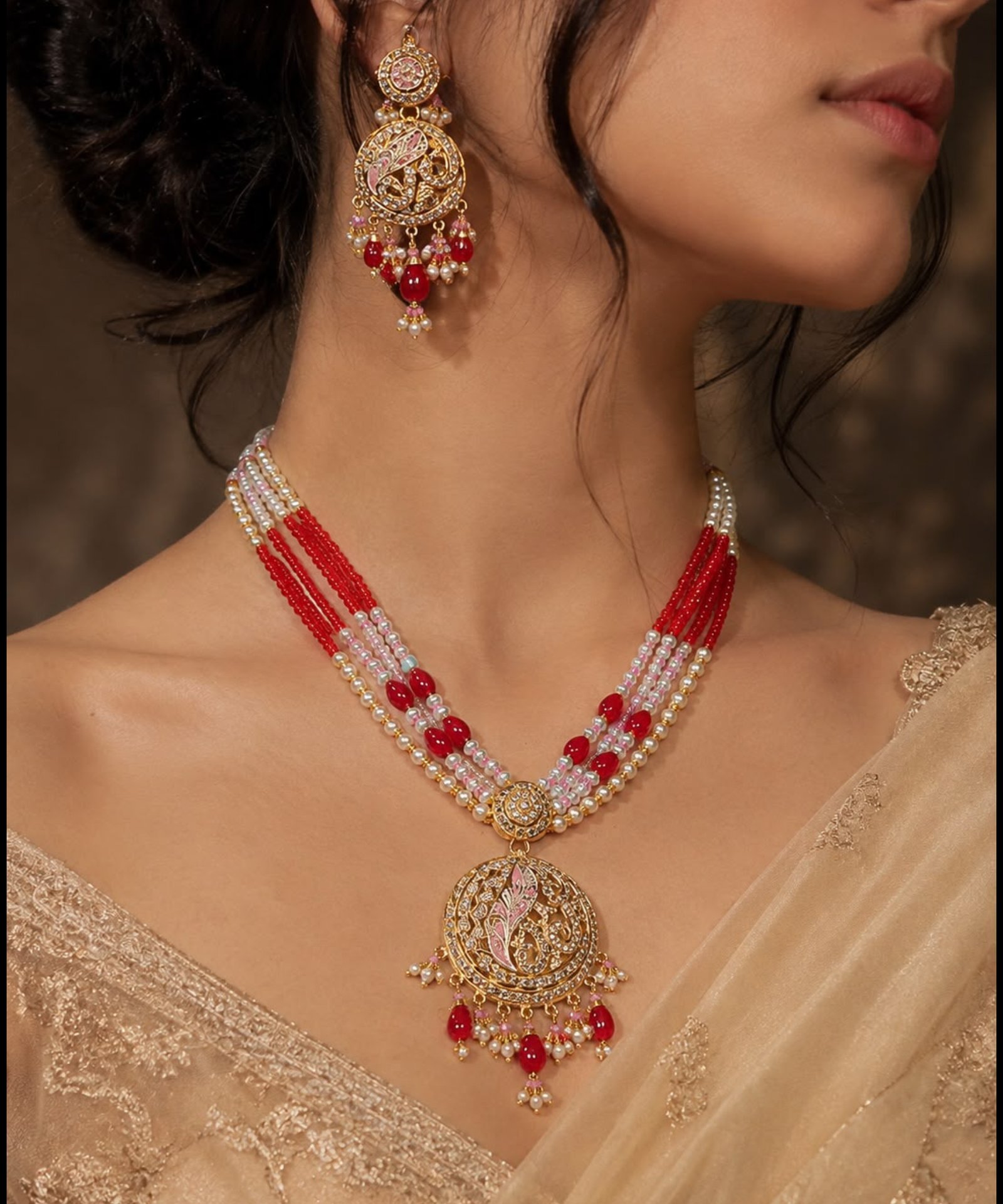 Silver gold plated necklace set