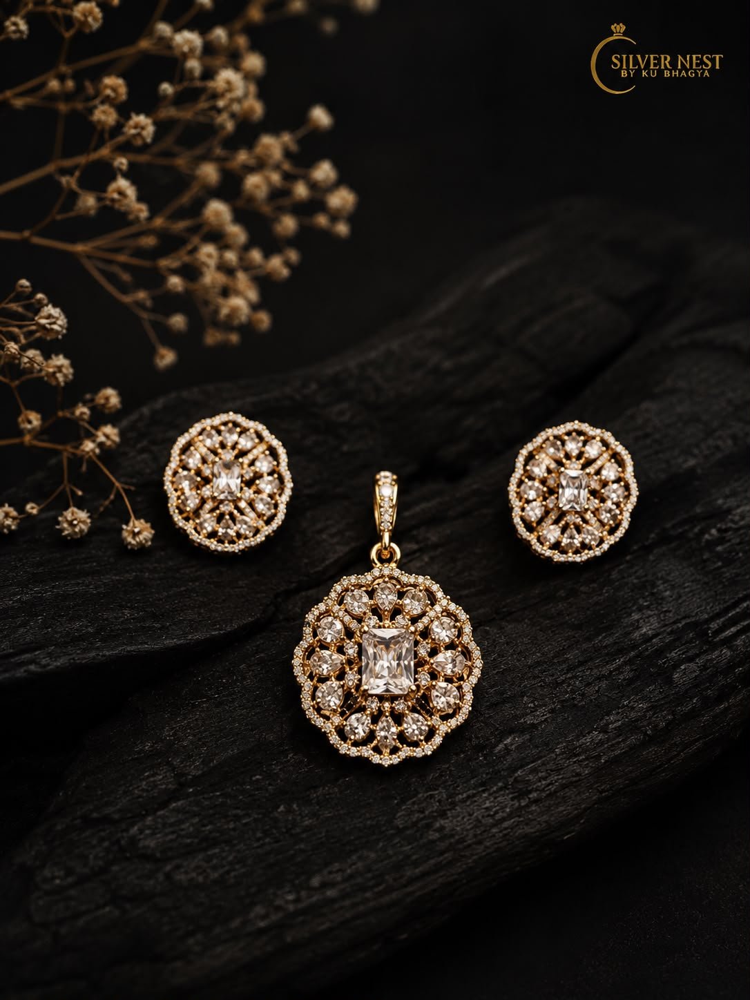 Silver gold plated pendant set