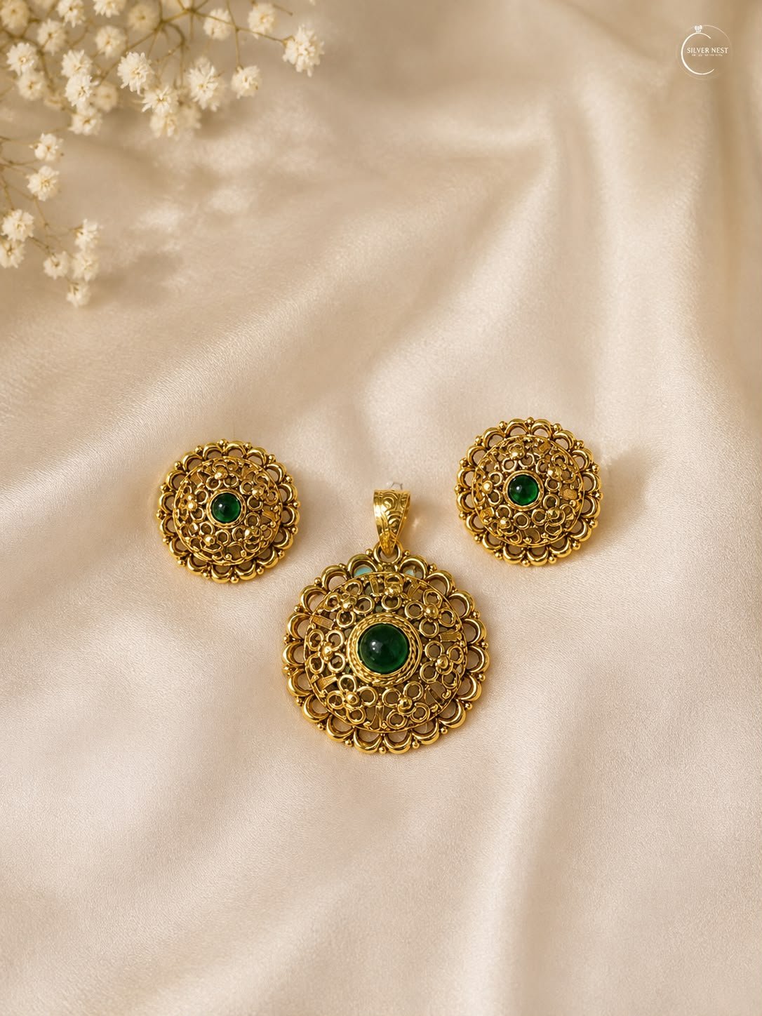 Silver gold plated pendant set