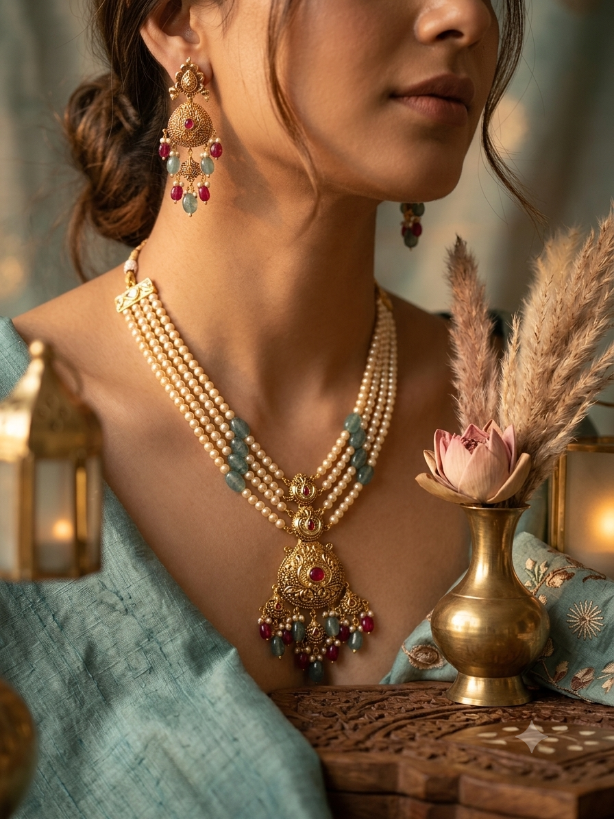 Silver gold plated necklace set