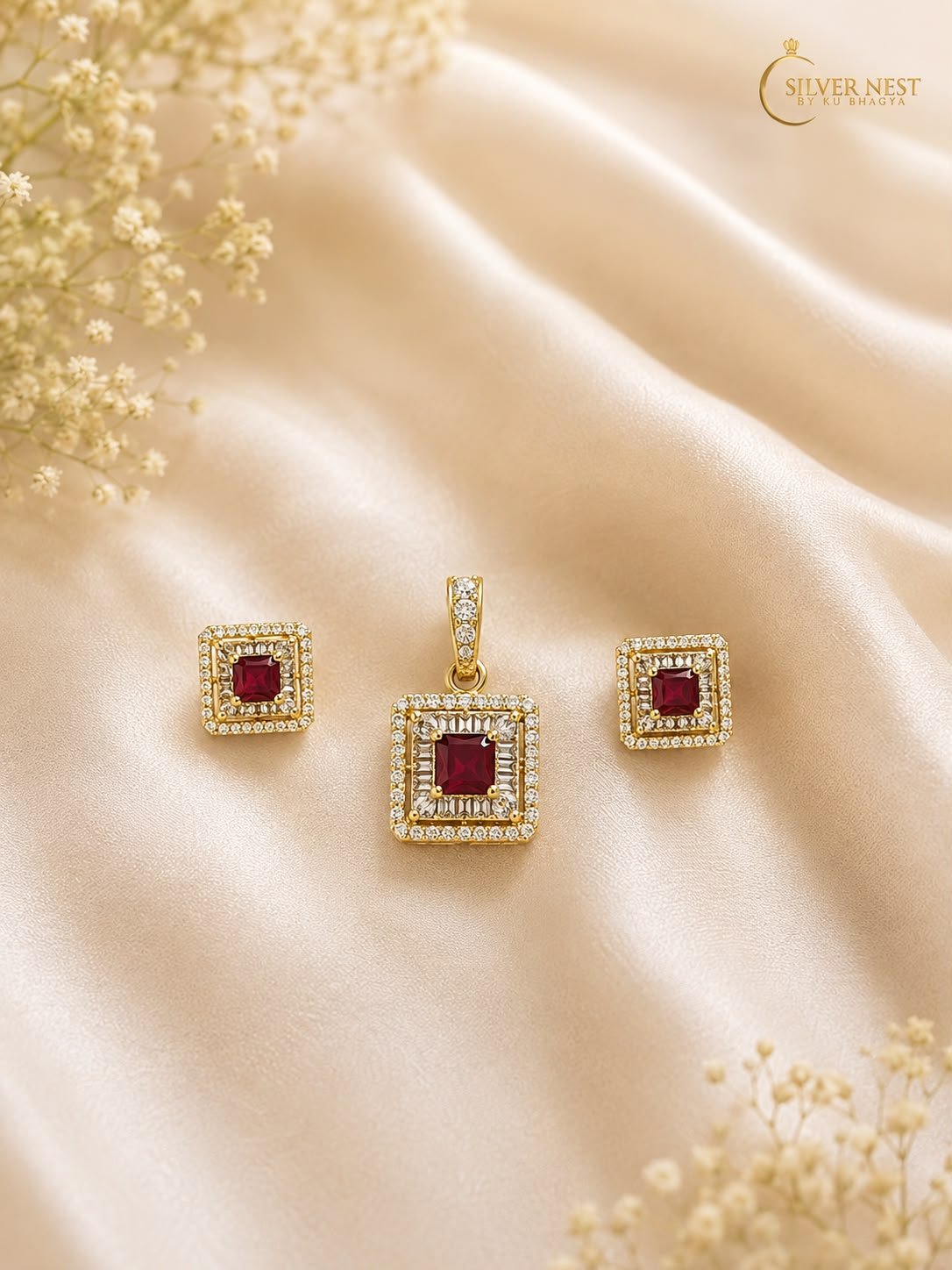 Silver gold plated pendant set