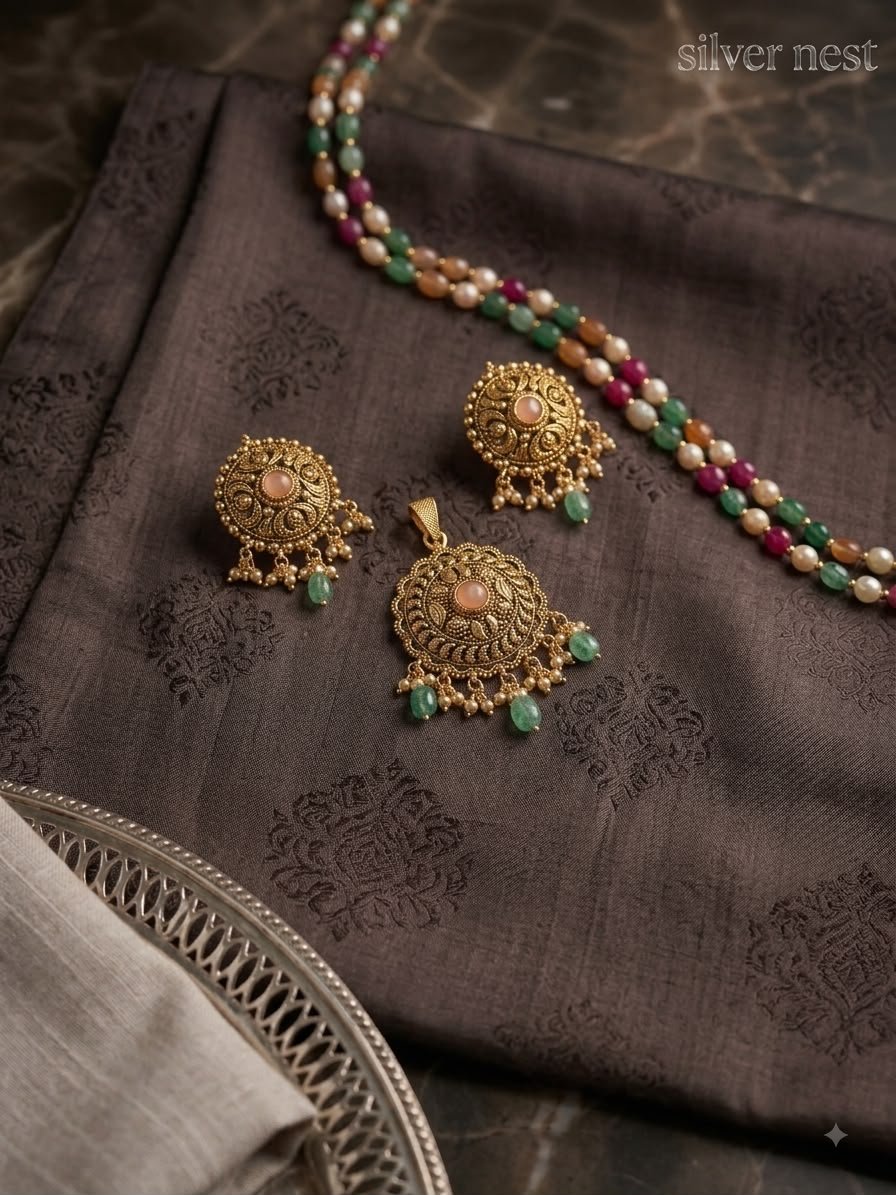 Silver gold plated pendant set