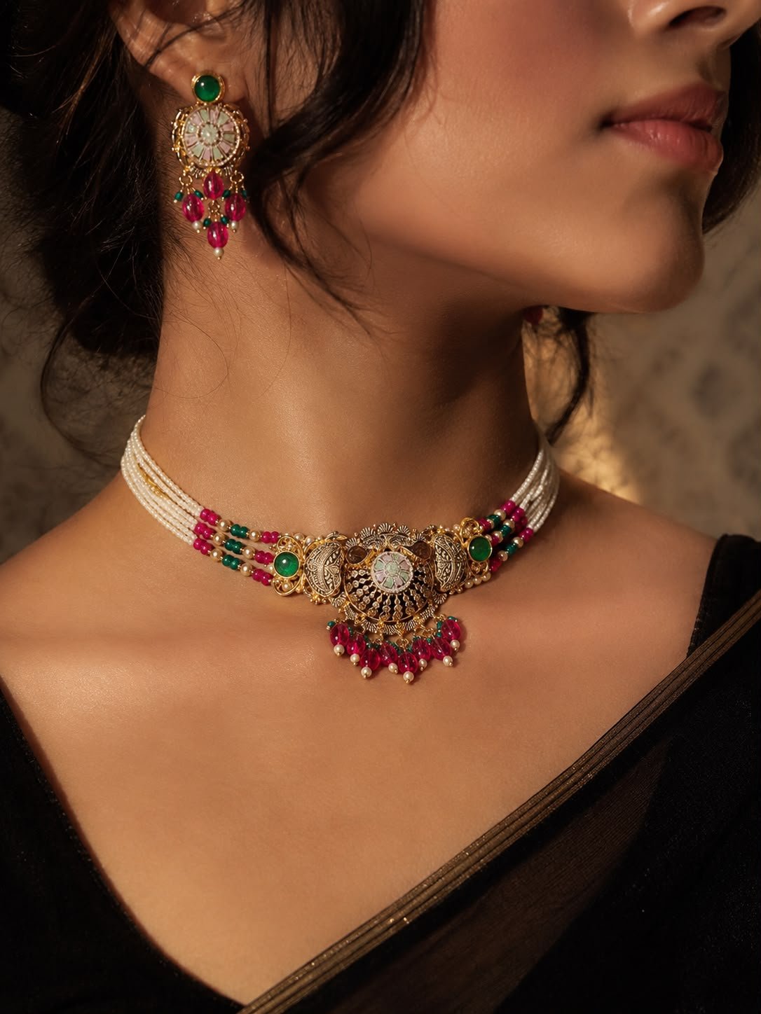 Silver gold plated necklace set