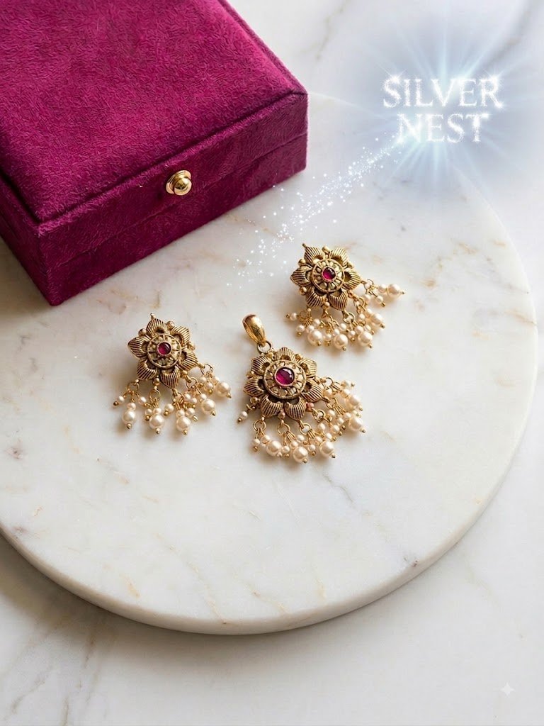 Silver gold plated pendant set